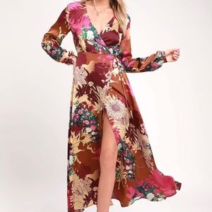 Lulus Satin wrap maxi dress